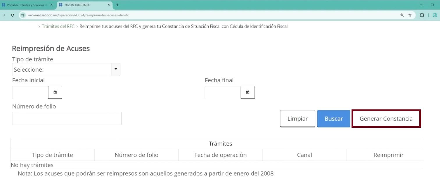 guia como imprimir constancia de situación fiscal SAT - paso 5 generar constancia